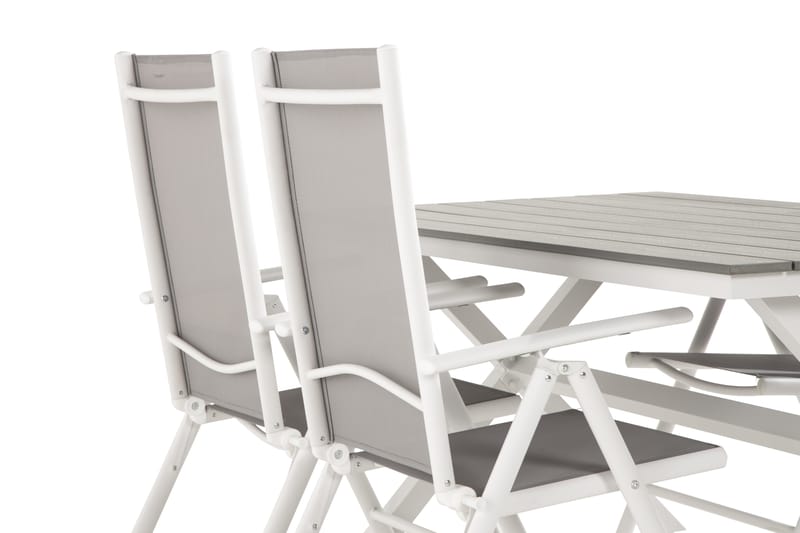 Tunis Spisebordssæt 150 cm + 6 Maggie Position stole - Sort / Hvid / Grå - Havesæt