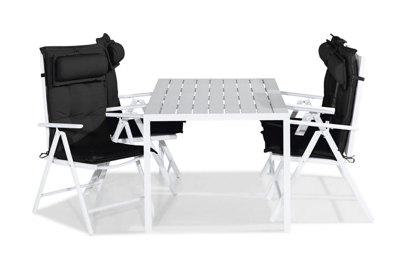 Tunis Spisebordssæt 150x90 + 4 Maggie Positionsstol m. Hynde, Hvid/Grå/Sort