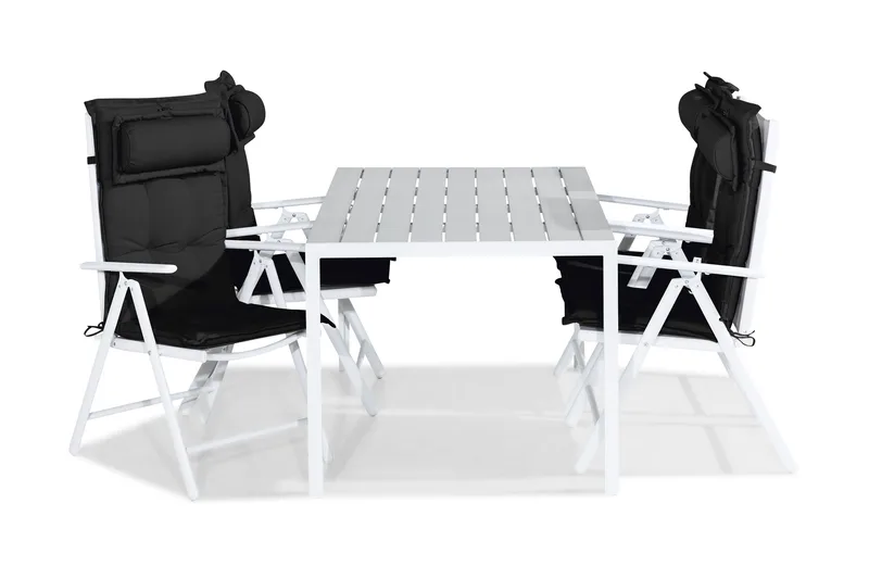 Tunis Spisebordssæt 150x90 + 4 Maggie Positionsstol m. Hynde, Hvid/Grå/Sort