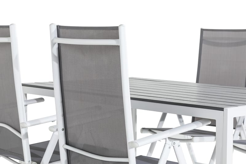 Tunis Spisebordssæt 150x90 + 4 Maggie Positionsstol - Hvid/Grå - Havesæt