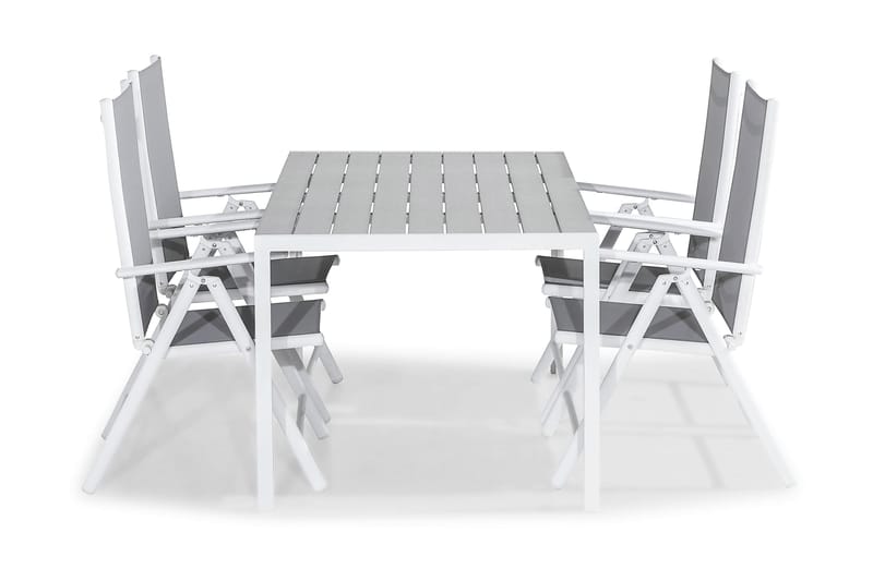 Tunis Spisebordssæt 150x90 + 4 Maggie Positionsstol - Hvid/Grå - Havesæt