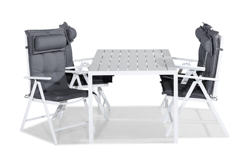 Tunis Spisebordssæt 150x90 + 4 Maggie Positionsstol m. Hynde - Hvid/Grå - Havesæt
