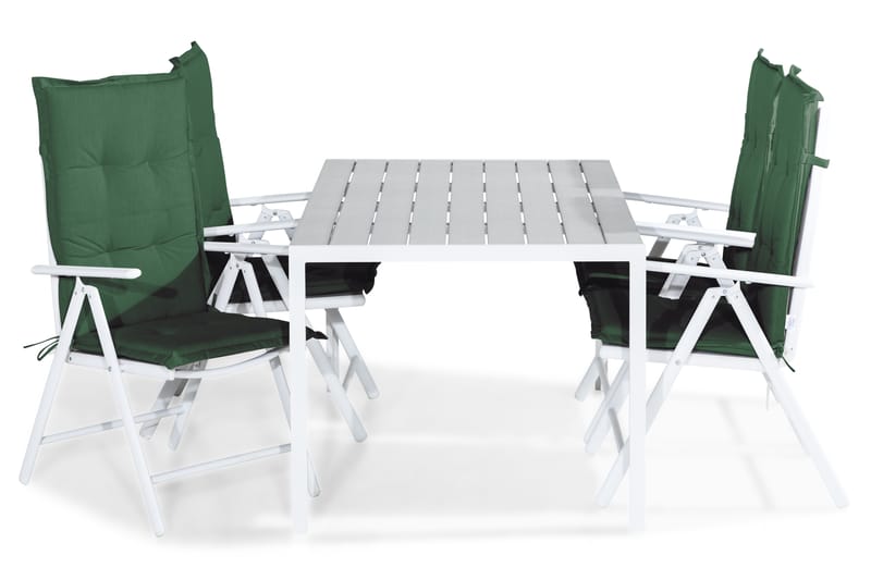 Tunis Spisebordssæt 150x90 + 4 Maggie Positionsstol m. Hynde - Hvid/Grå/Grøn - Havesæt