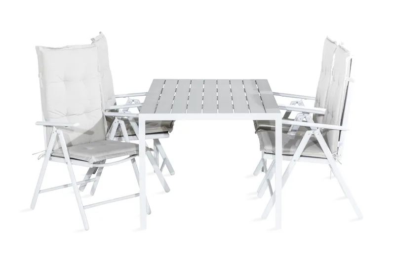 Tunis Spisebordssæt 150x90 + 4 Maggie Positionsstol m. Hynde, Hvid/Grå/Offwhite