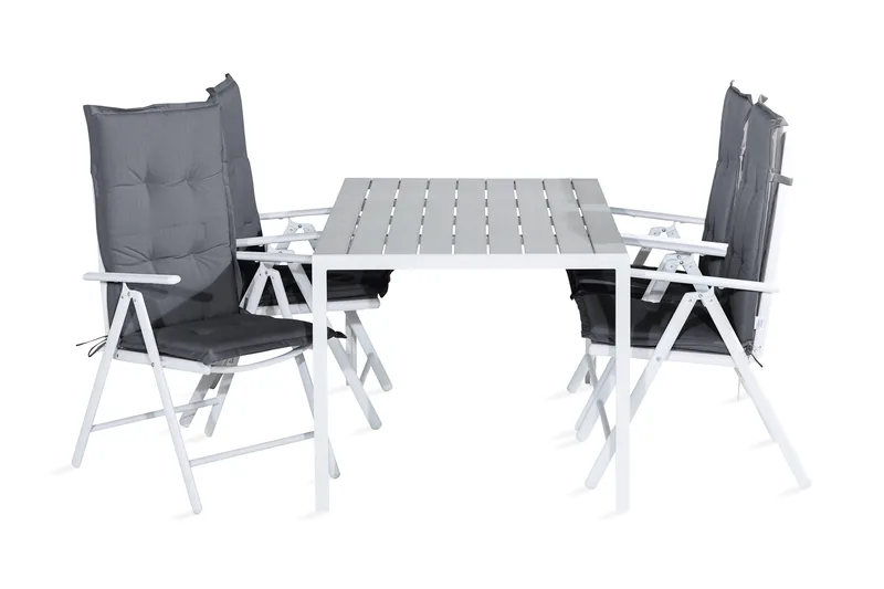 Tunis Spisebordssæt 150x90 + 4 Maggie Positionsstol m. Hynde, Hvid/Grå