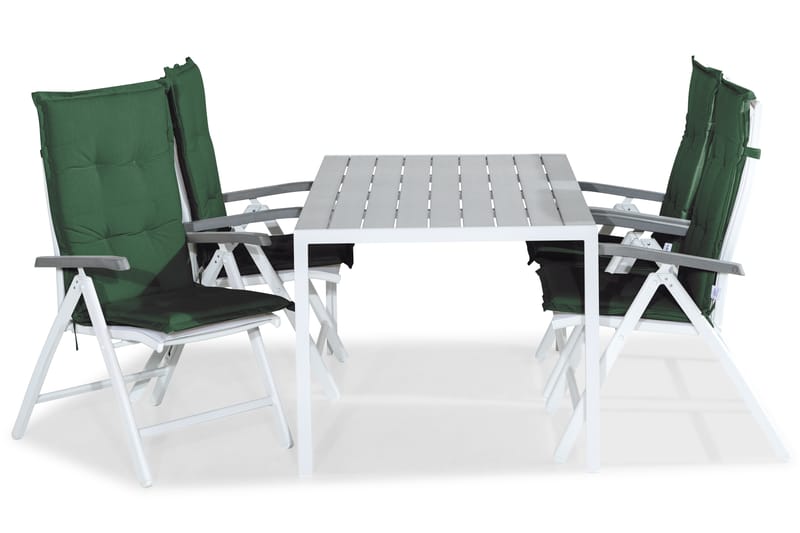 Tunis Spisebordssæt 150x90 + 4 Monaco Lyx Positionsstol m. H - Hvid/Grøn - Havesæt