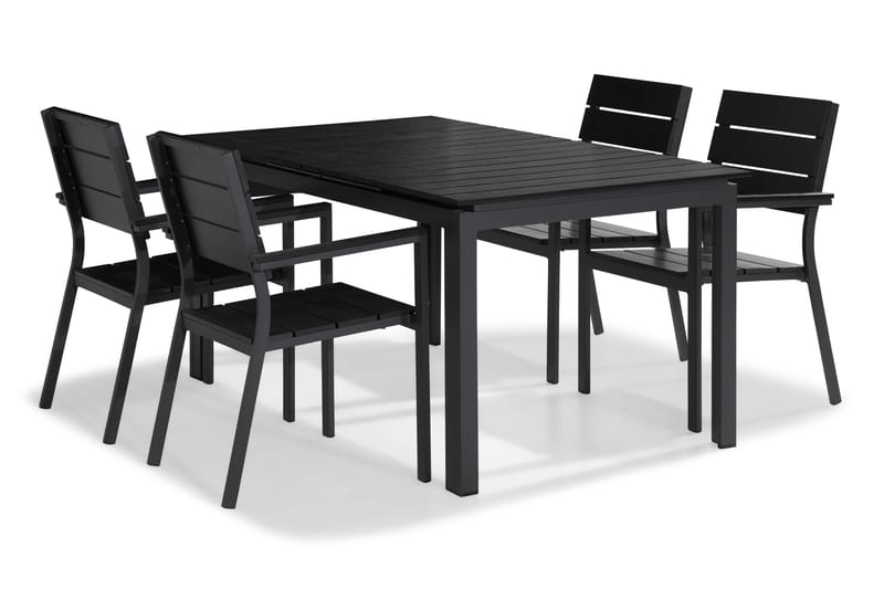 Tunis Spisebordssæt 150x90 + 4 Stabelstole - Sort - Havemøbler - Udendørsgruppe - Havesæt
