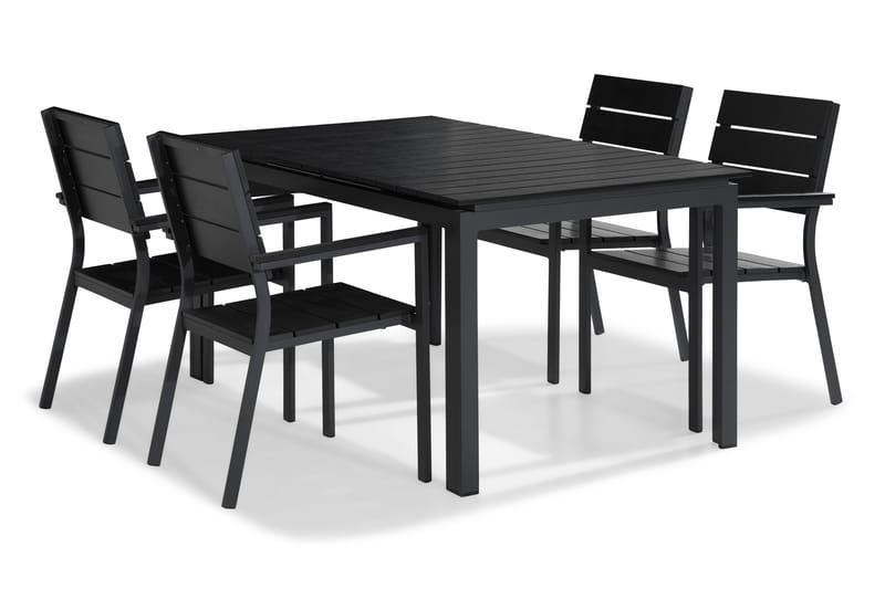 Tunis Spisebordssæt 150x90 + 4 Stabelstole - Sort - Havesæt