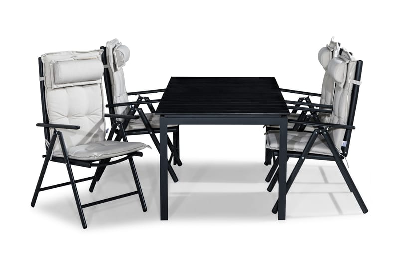 Tunis Spisebordssæt 152-210x90 + 4 Maggie Positionsstol m. H, Sort/Offwhite