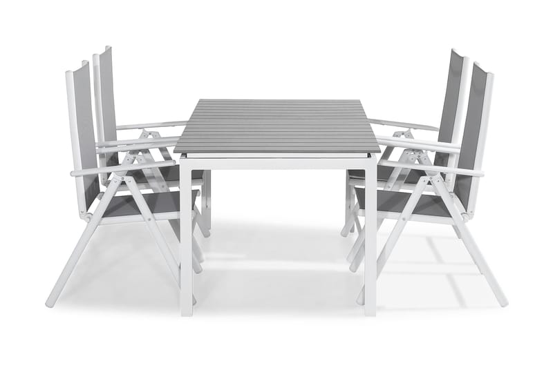 Tunis Spisebordssæt 152-210x90 + 4 Maggie Positionsstol - Hvid/Grå - Havesæt