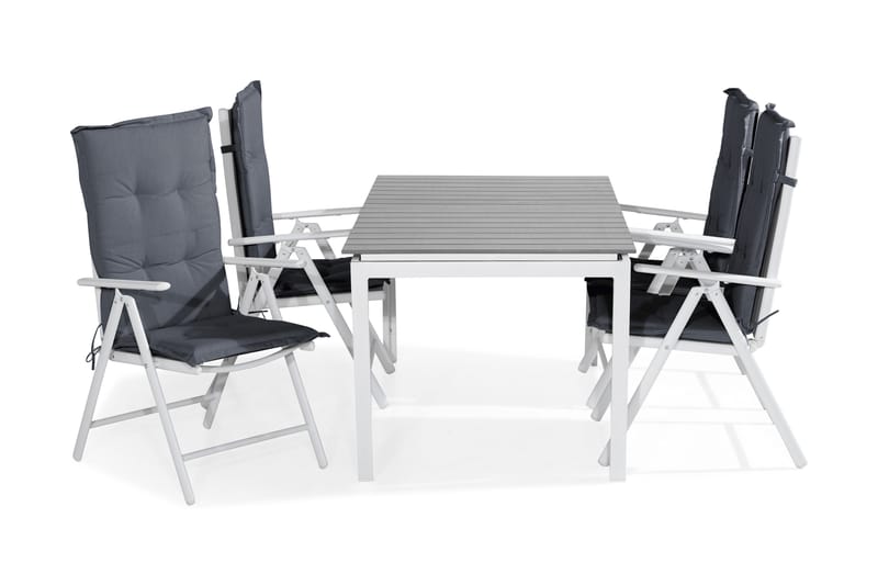 Tunis Spisebordssæt 152-210x90 + 4 Maggie Positionsstol m. H - Hvid/Grå - Havesæt