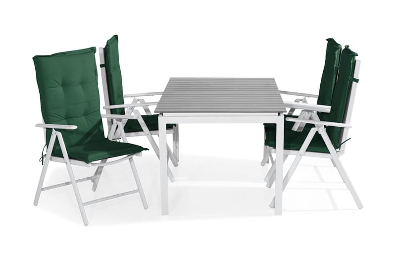 Tunis Spisebordssæt 152-210x90 + 4 Maggie Positionsstol m. H - Hvid/Grå/Grøn - Havesæt