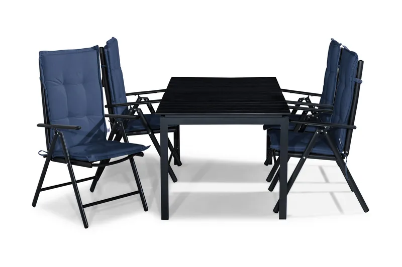 Tunis Spisebordssæt 152-210x90 + 4 Maggie Positionsstol m. H, Sort/Blå