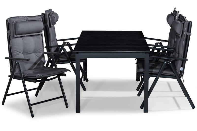 Tunis Spisebordssæt 152-210x90 + 4 Maggie Positionsstol m. H, Sort/Grå