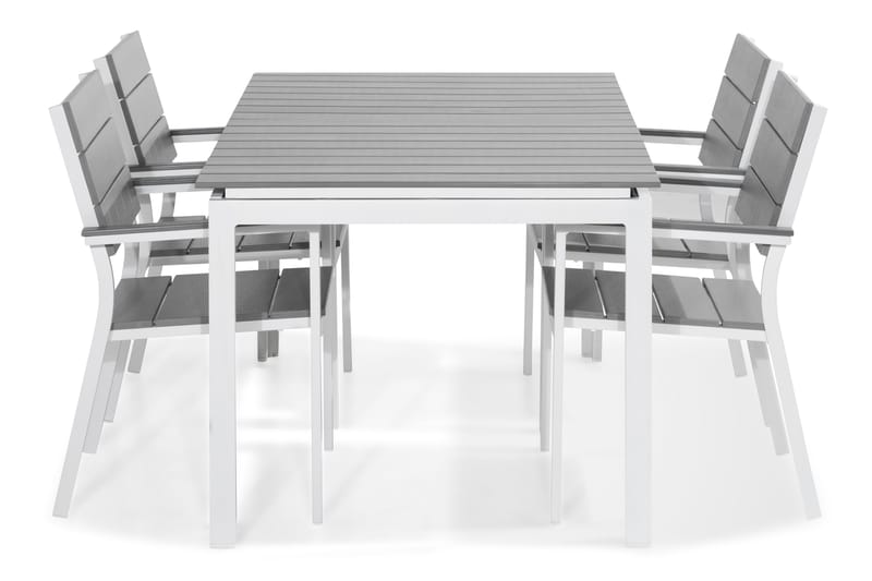 Tunis Spisebordssæt 152-210x90 + 4 Stabelstole - Hvid/Grå - Havemøbler - Udendørsgruppe - Havesæt