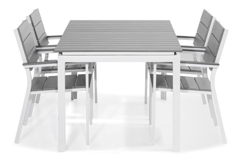 Tunis Spisebordssæt 152-210x90 + 4 Stabelstole - Hvid/Grå - Havesæt