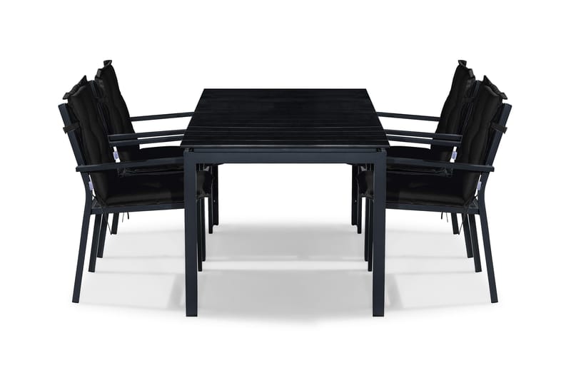 Tunis Spisebordssæt 152-210x90 + 4 Stabelstole m. Hynde, Sort