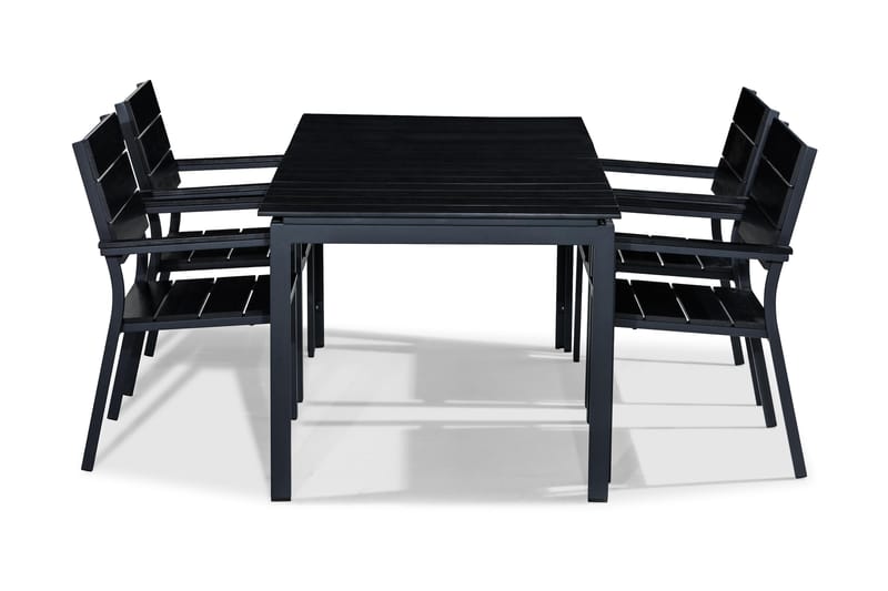 Tunis Spisebordssæt 152-210x90 + 4 Stabelstole - Sort - Havesæt