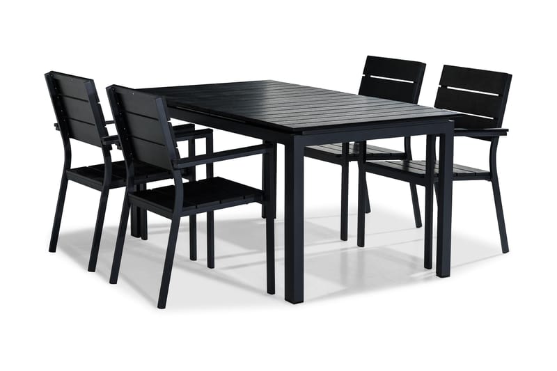 Tunis Spisebordssæt 152-210x90 + 4 Stabelstole, Sort