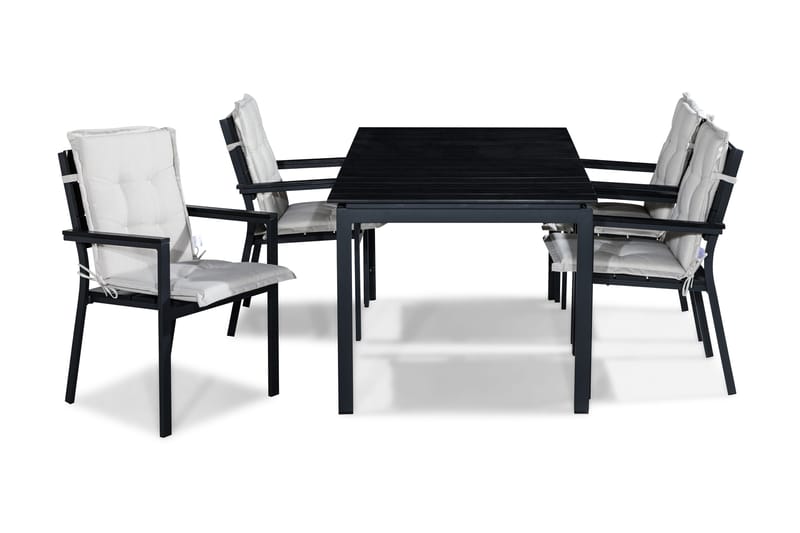 Tunis Spisebordssæt 152-210x90 + 4 Tunis Stabelstol m. Hynde, Sort/Offwhite