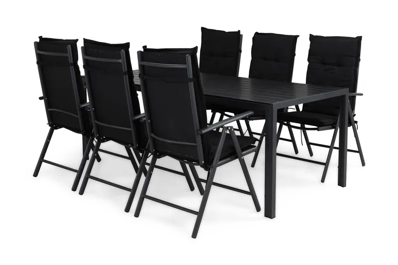 Tunis Spisebordssæt 205x90 + 6 Maggie Positionsstol m. Hynde, Sort