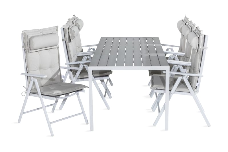 Tunis Spisebordssæt 205x90 + 6 Maggie Positionsstol m. Hynde - Hvid/Grå/Offwhite - Havesæt