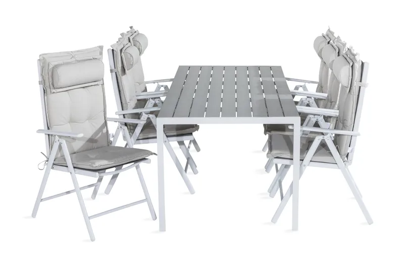 Tunis Spisebordssæt 205x90 + 6 Maggie Positionsstol m. Hynde, Hvid/Grå/Offwhite