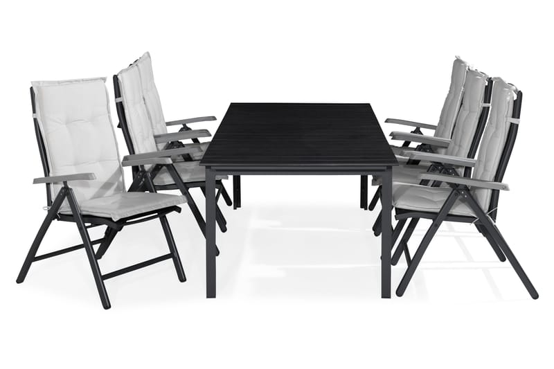 Tunis Spisebordssæt 205x90 + 6 Monaco Lyx Positionsstol m. H, Sort/Grå/Offwhite
