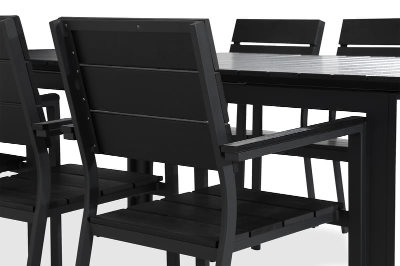 Tunis Spisebordssæt 205x90 + 6 Stabelstole - Sort - Havemøbler - Udendørsgruppe - Havesæt