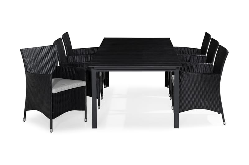 Tunis Spisebordssæt 205x90 + 6 Thor Lænestol w hynder - Sort / grå - Havesæt