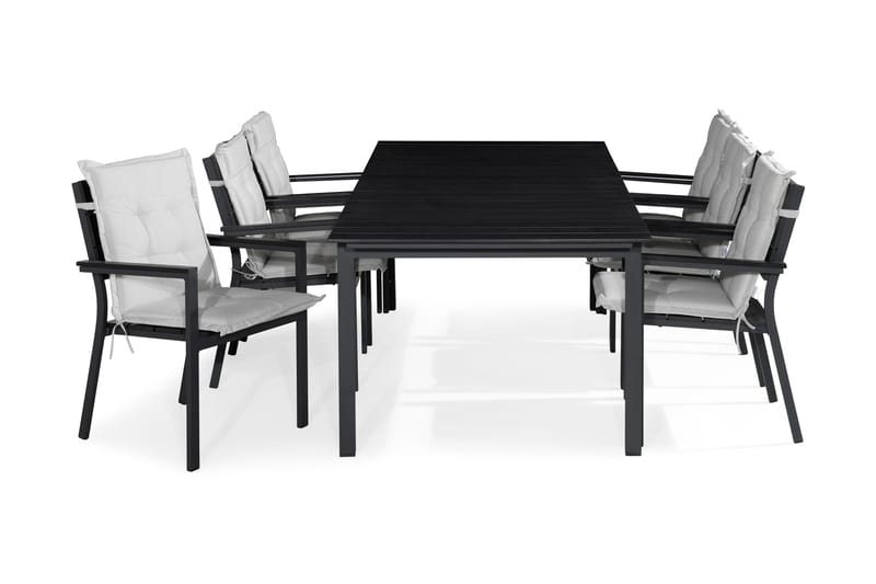 Tunis Spisebordssæt 205x90 + 6 Tunis Stabelstol m. Hynde - Sort/Offwhite - Havemøbler - Udendørsgruppe - Havesæt