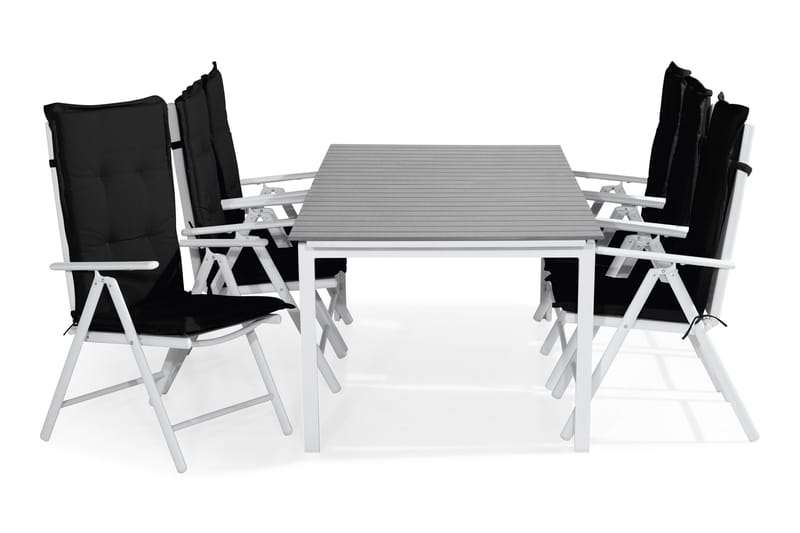 Tunis Spisebordssæt 220-280x90 + 6 Maggie Positionsstol m. H - Hvid/Grå/Sort - Havesæt