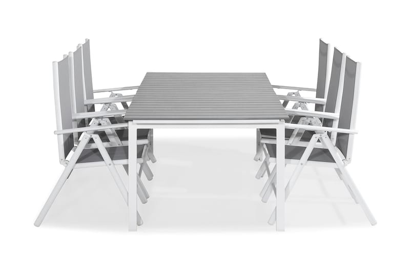 Tunis Spisebordssæt 220-280x90 + 6 Maggie Positionsstol - Hvid/Grå - Havesæt