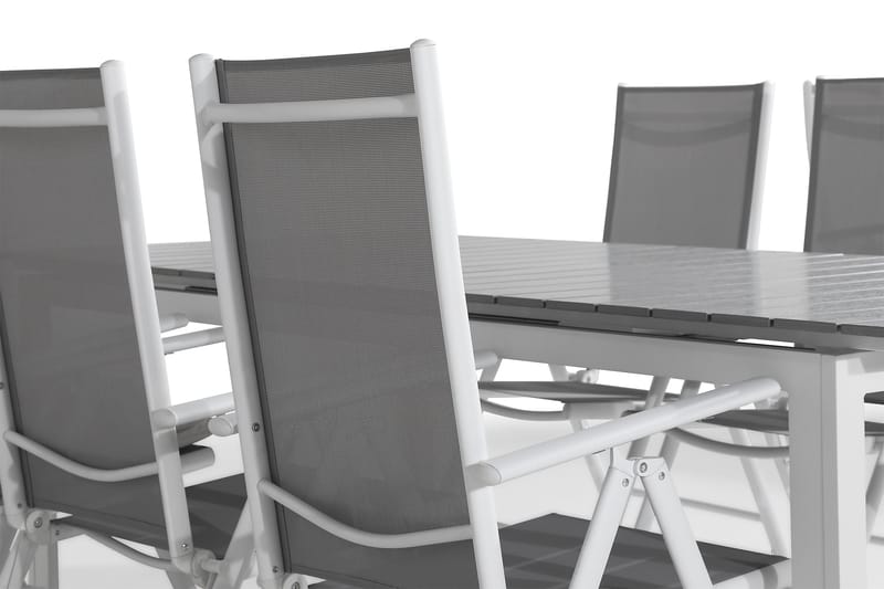 Tunis Spisebordssæt 220-280x90 + 6 Maggie Positionsstol - Hvid/Grå - Havesæt