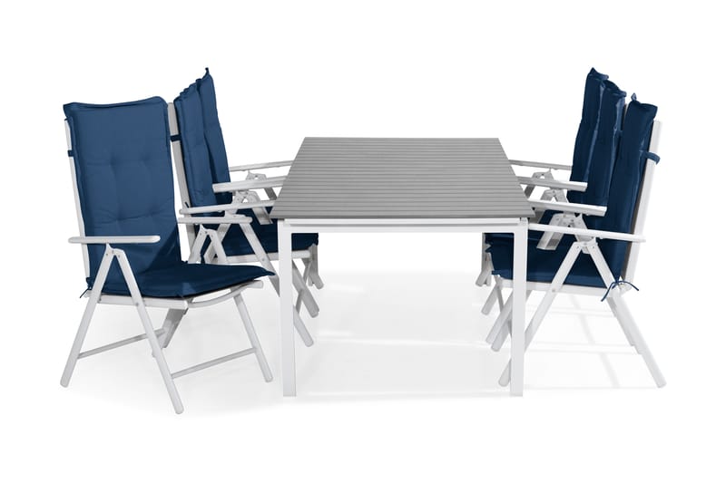Tunis Spisebordssæt 220-280x90 + 6 Maggie Positionsstol m. H - Hvid/Grå/Blå - Havesæt