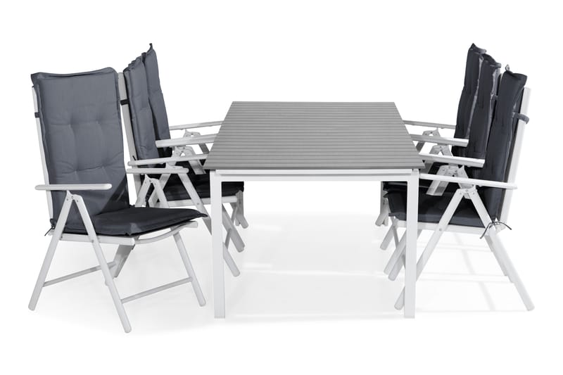 Tunis Spisebordssæt 220-280x90 + 6 Maggie Positionsstol m. H - Hvid/Grå - Havesæt
