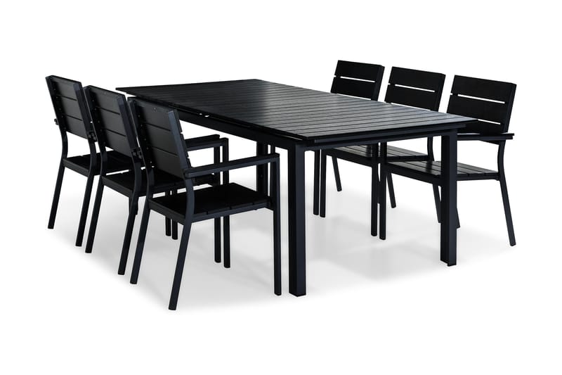 Tunis Spisebordssæt 220-280x90 + 6 Stabelstole - Sort - Havemøbler - Udendørsgruppe - Havesæt