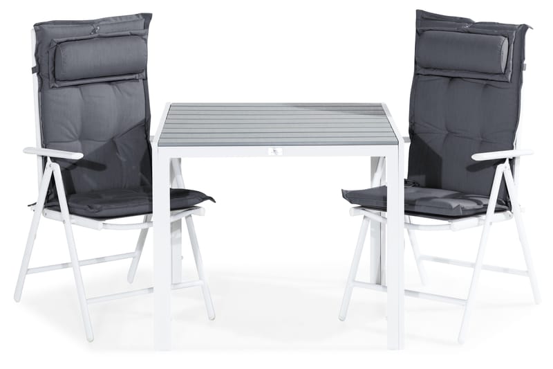 Tunis Spisebordssæt 90x90 + 2 Maggie Positionsstol m. Hynde - Hvid/Grå - Havemøbler - Udendørsgruppe - Havesæt