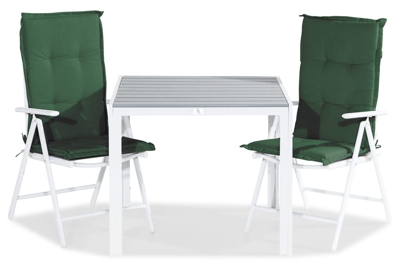 Tunis Spisebordssæt 90x90 + 2 Maggie Positionsstol m. Hynde, Hvid/Grå/Grøn