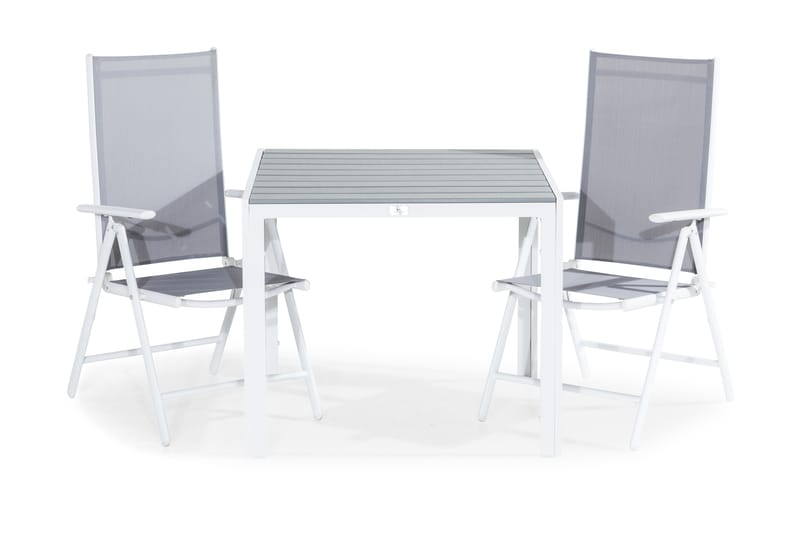 Tunis Spisebordssæt 90x90 + 2 Maggie Positionsstol - Hvid/Grå - Havesæt