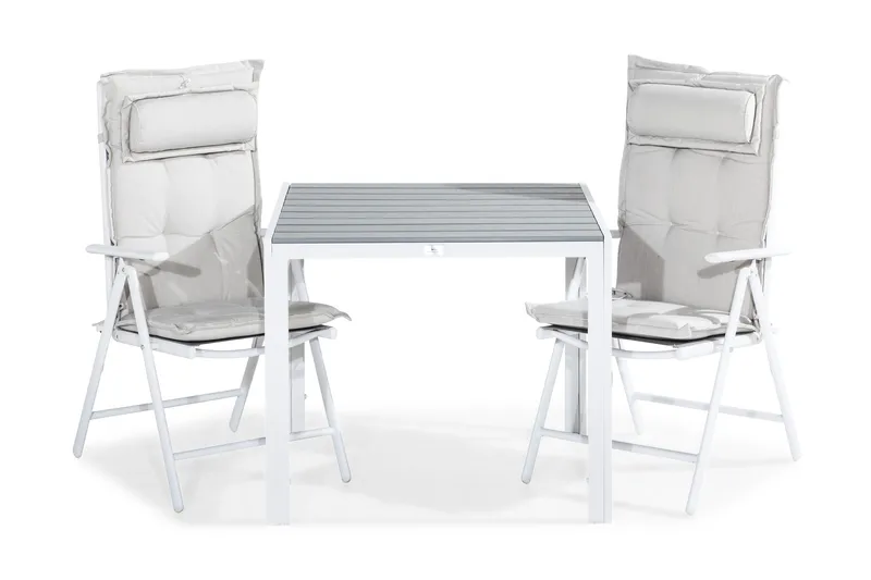 Tunis Spisebordssæt 90x90 + 2 Maggie Positionsstol m. Hynde, Hvid/Grå/Offwhite