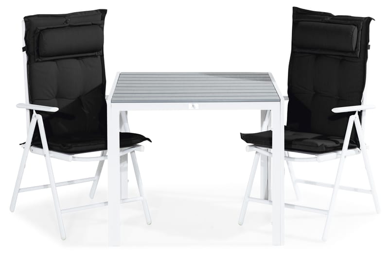 Tunis Spisebordssæt 90x90 + 2 Maggie Positionsstol m. Hynde - Hvid/Grå/Sort - Havesæt