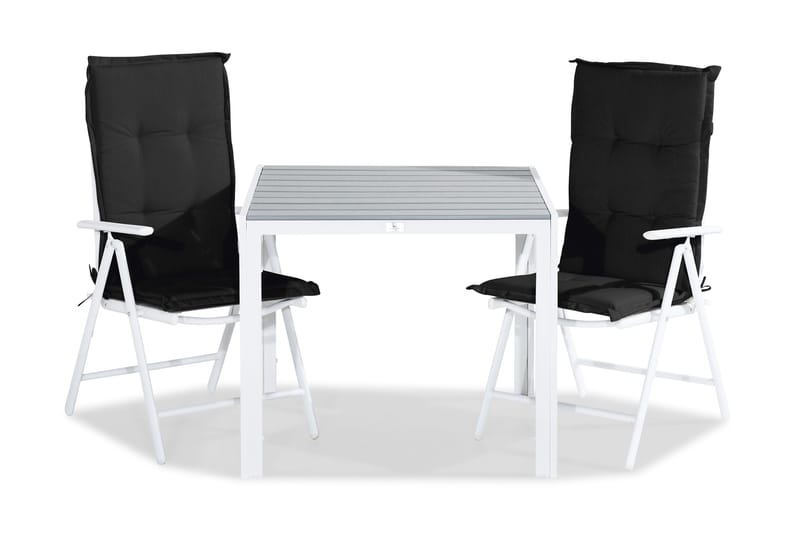 Tunis Spisebordssæt 90x90 + 2 Maggie Positionsstol m. Hynde, Hvid/Grå/Sort