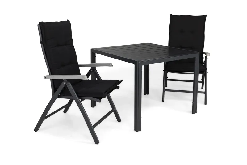 Tunis Spisebordssæt 90x90 + 2 Monaco Lyx Positionsstol m. Hy, Sort/Grå
