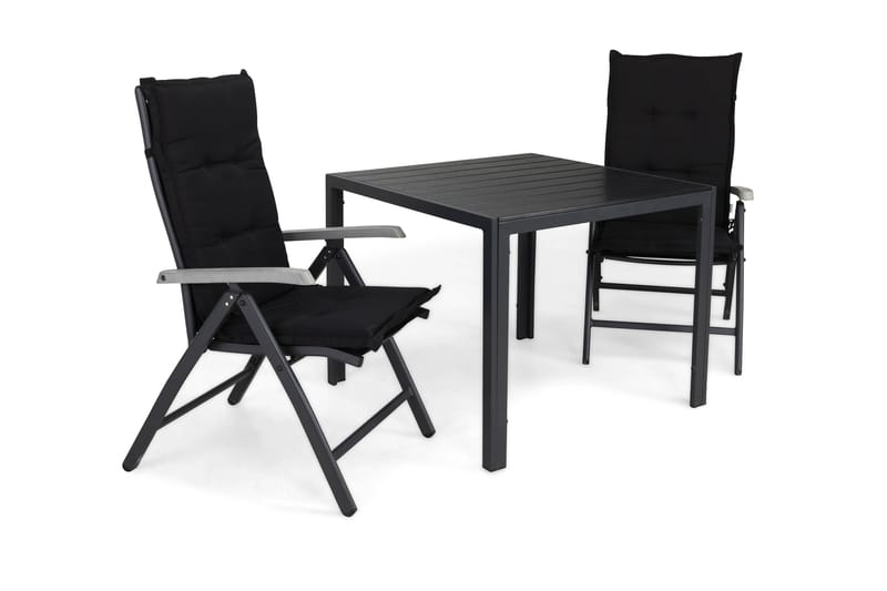 Tunis Spisebordssæt 90x90 + 2 Monaco Lyx Positionsstol m. Hy, Sort/Grå