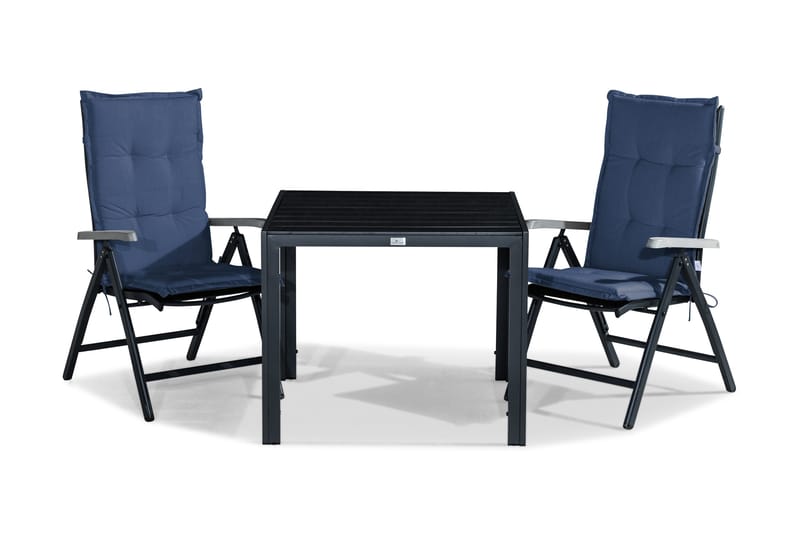 Tunis Spisebordssæt 90x90 + 2 Monaco Lyx Positionsstol m. Hy, Sort/Grå/Blå