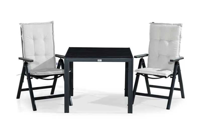 Tunis Spisebordssæt 90x90 + 2 Monaco Positionsstol m. Hynde, Sort/Grå/Offwhite