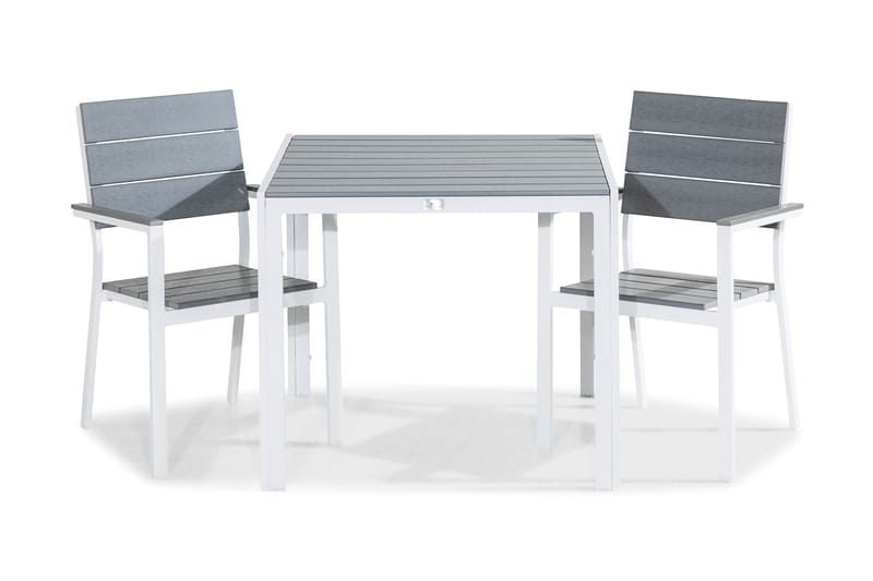 Tunis Spisebordssæt 90x90 + 2 Stabelstole - Hvid/Grå - Havesæt