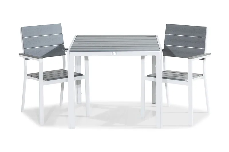 Tunis Spisebordssæt 90x90 + 2 Stabelstole, Hvid/Grå