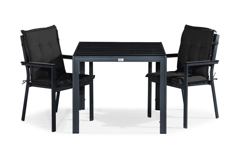Tunis Spisebordssæt 90x90 + 2 Stabelstole m. Hynde - Sort - Havemøbler - Udendørsgruppe - Havesæt